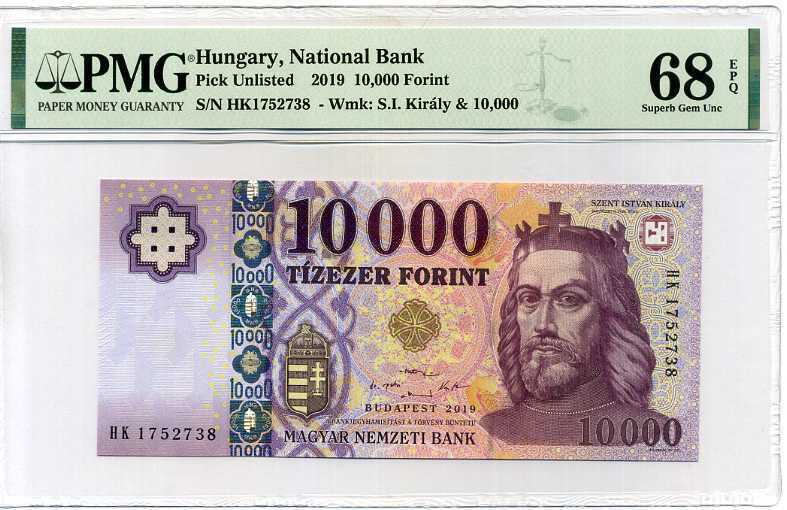 HUNGARY 10000 10,000 FORINT 2019 P NEW SUPERB GEM UNC PMG 68 EPQ