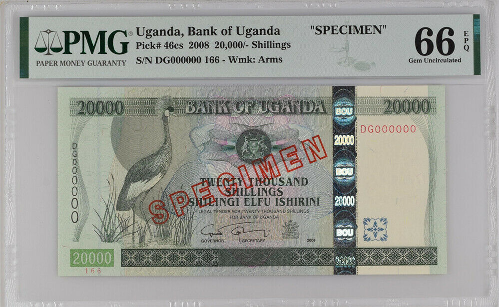 UGANDA 20000 SHILLINGS 2008 P 46 CS SPECIMEN GEM UNC PMG 66 EPQ