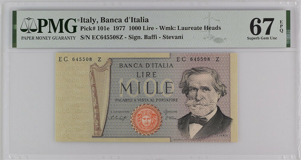 Italy 1000 Lire 1977 P 101 e Superb GEM UNC PMG 67 EPQ