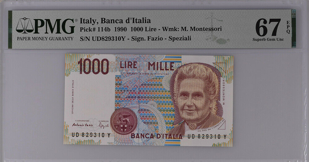 Italy 1000 Lire 1990 P 114 b Fazio-SPEZIALI Superb GEM UNC PMG 67 EPQ