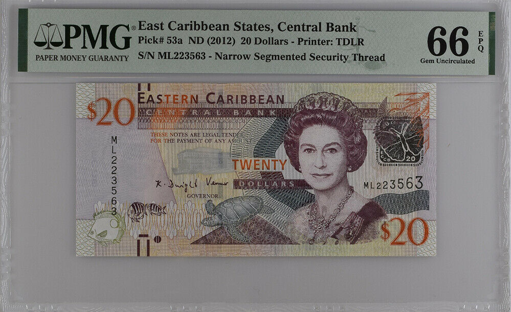 East Caribbean 20 Dollars ND 2012 P 53 a GEM UNC PMG 66 EPQ