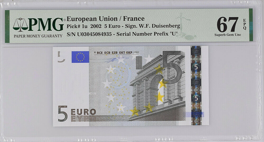 Euro 5 EURO France 2002 P 1 U Prefix Superb GEM UNC PMG 67 EPQ High