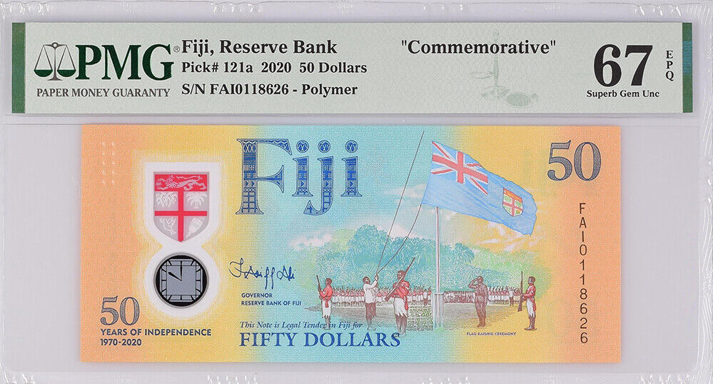 Fiji 50 Dollars 2020 P 121 a COMM. Polymer Superb GEM UNC PMG 67 EPQ