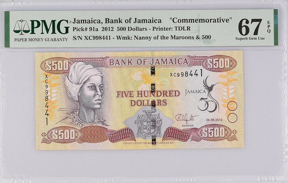 Jamaica 500 Dollars 50TH Comm. Independ 2012 P 91 Superb Gem UNC PMG 67 EPQ Top