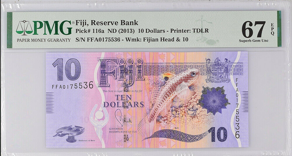 Fiji 10 Dollars ND 2013 P 116 a Superb GEM UNC PMG 67 EPQ
