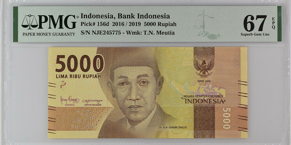 Indonesia 5000 Rupiah 2016/2019 P 156 d Super Gem UNC PMG 67 EPQ