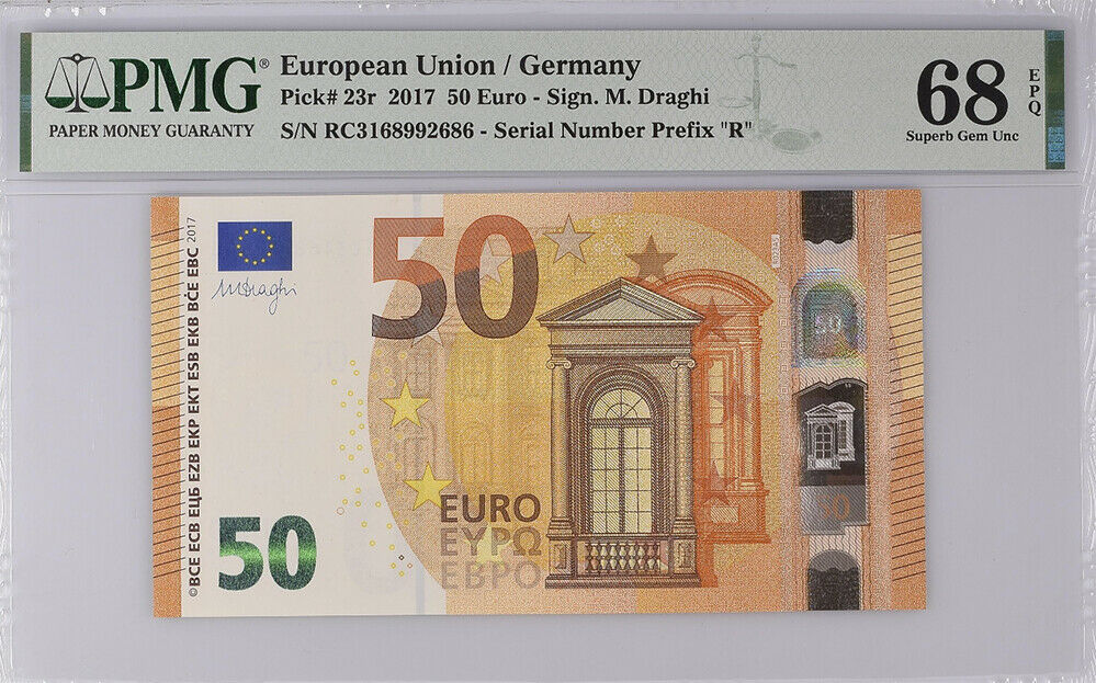 Euro 50 Euro Germany 2017 P 23 R Prefix 3168992686 Superb Gem UNC PMG 68 EPQ