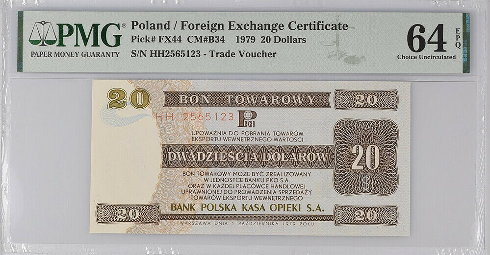 Poland 20 Dollar 1979 P FX44 Choice UNC PMG 64 EPQ
