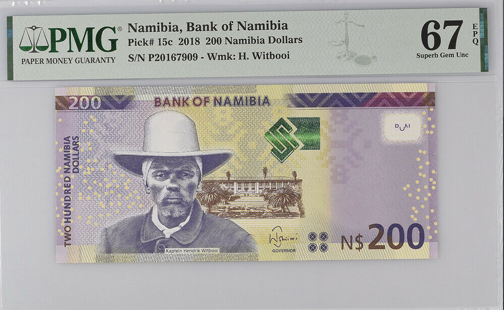 Namibia 200 Dollars 2018 P 15 c Superb Gem UNC PMG 67 EPQ
