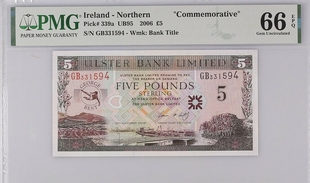 Northern Ireland 5 Pounds 2006 P 339 a Gem UNC PMG 66 EPQ