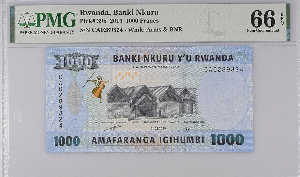 Rwanda 1000 Francs 2019 P 39 b Gem UNC PMG 66 EPQ