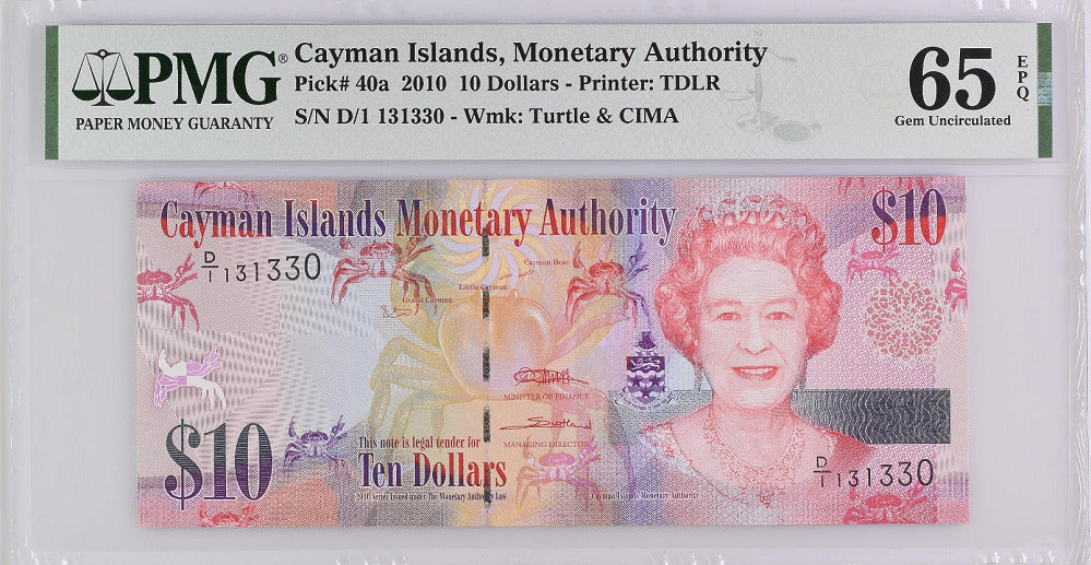 CAYMAN ISLANDS 10 DOLLAR 2010 P 40 a GEM UNC PMG 65 EPQ