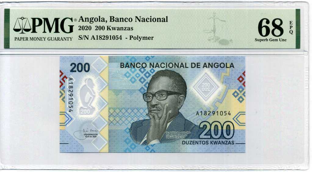 Angola 200 Kwanzas 2020 P 160 Polymer Superb Gem UNC PMG 68 EPQ Top Pop