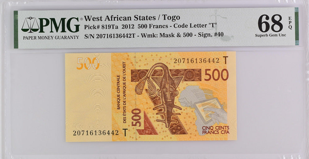 WEST AFRICAN STATES  500 FRANCS 2012 P 819 Ta Superb GEM UNC PMG 68 EPQ