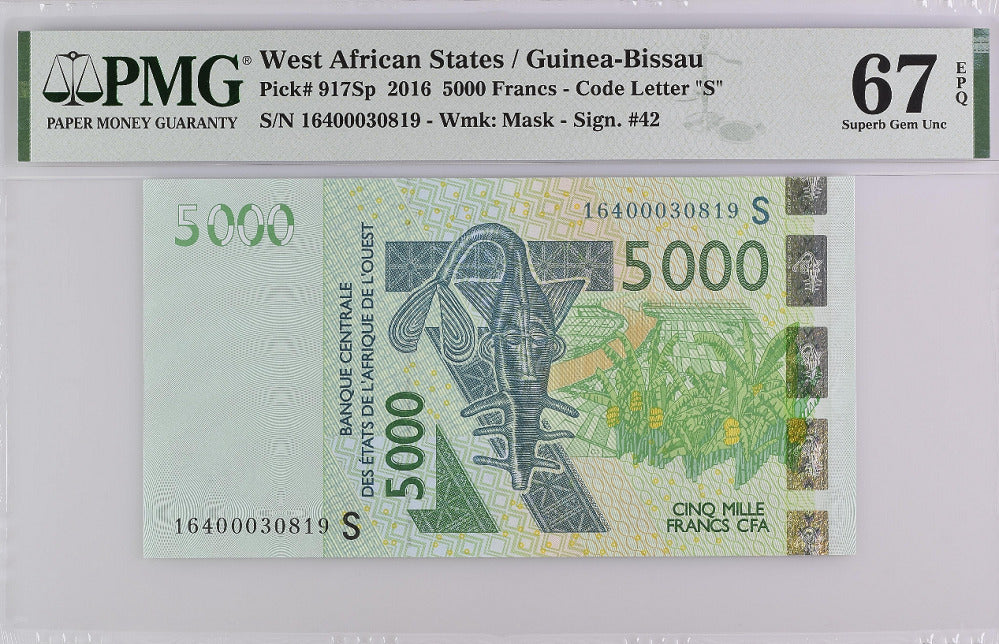 West African States 500 Francs 2016 P 917 Sp Superb Gem UNC PMG 67 EPQ Top Pop
