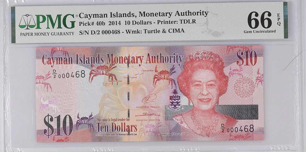 CAYMAN ISLANDS 10 DOLLARS 2014 P 40 b GEM UNC PMG 66 EPQ