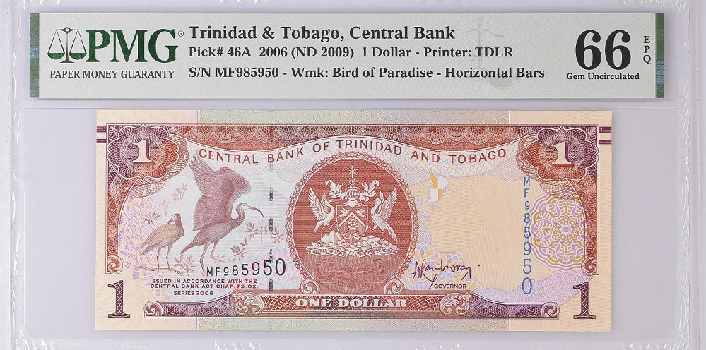 Trinidad & Tobago 1 Dollar ND 2006/2009 P 46 a GEM UNC PMG 66 EPQ