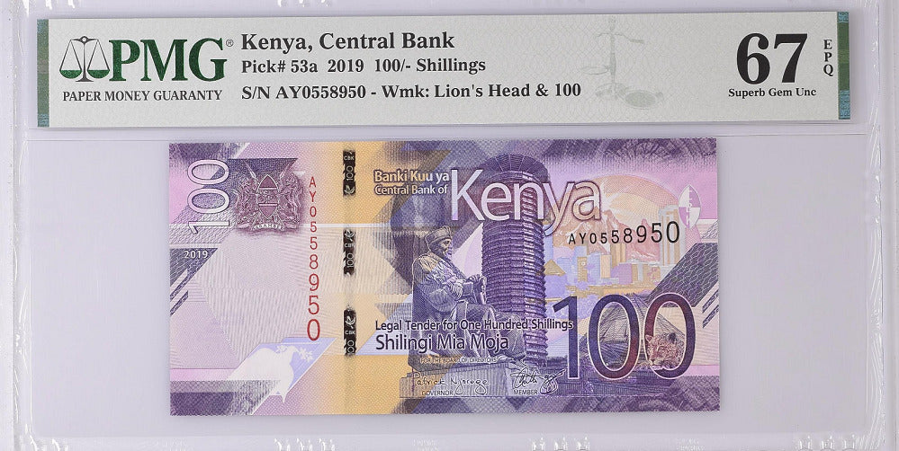 Kenya 100 Shillings 2019 P 53 a Superb Gem UNC PMG 67 EPQ
