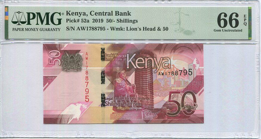 Kenya 50 Shillings 2019 P 52 a Gem UNC PMG 66 EPQ