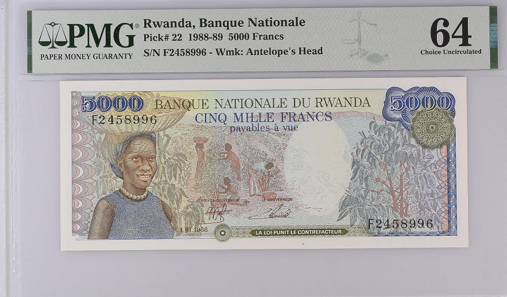 Rwanda 5000 Francs 1988 P 22 Choice UNC PMG 64