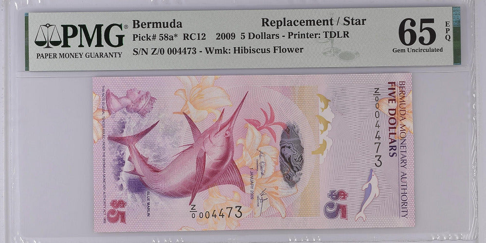 Bermuda 5 Dollars 2009 P 58 a* Replacement  GEM UNC PMG 65 EPQ