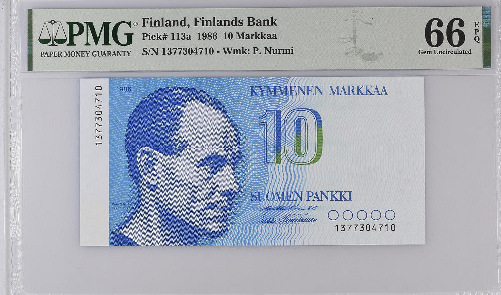 Finland 10 Markkaa 1986 P 113 a Gem UNC PMG 66 EPQ