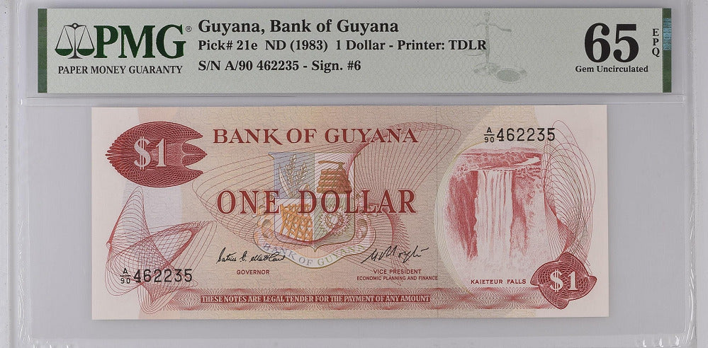 Guyana 1 Dollar ND 1983 P 21 e  Gem UNC PMG 65 EPQ