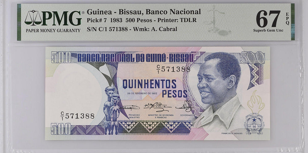 Guinea Bissau 500 PESOS 1983 P 7 Superb GEM UNC PMG 67 EPQ Top Pop