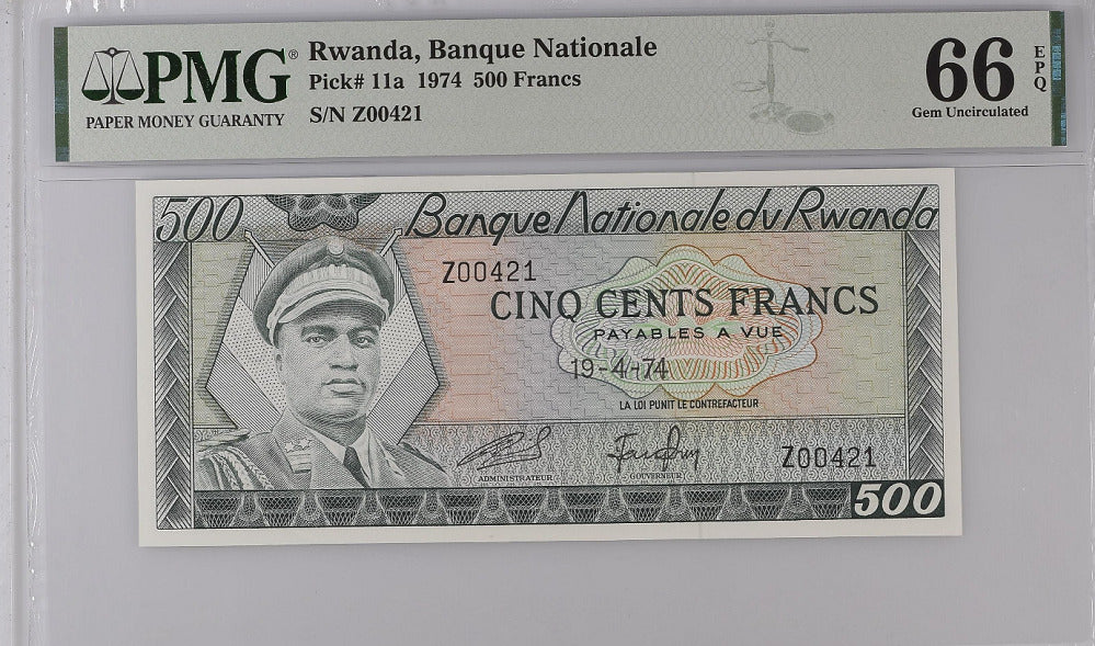 Rwanda 500 Francs 1974 P 11 a Gem UNC PMG 66 EPQ