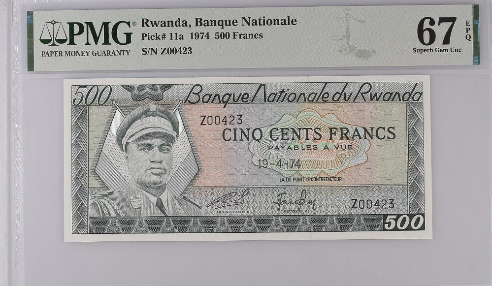 Rwanda 500 Francs 1974 P 11 a Superb Gem UNC PMG 67 EPQ Top Pop