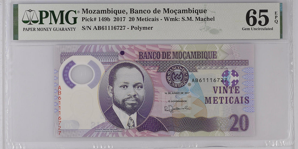 Mozambique 20 Meticais ND 2017 P 149 b GEM UNC PMG 65 EPQ