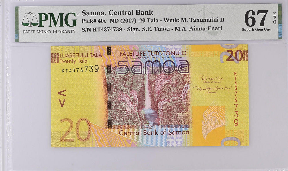 WESTERN SAMOA 20 TALA ND 2017 P 40 c Superb GEM UNC PMG 67 EPQ