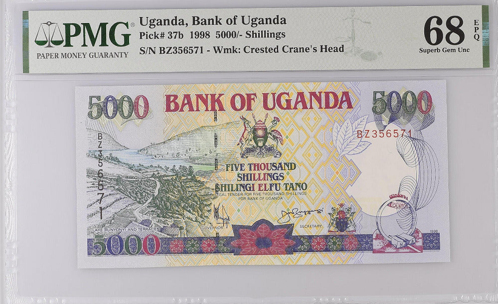 Uganda 5000 Shillings 1998 P 37  b Superb Gem UNC PMG 68 EPQ Top Pop