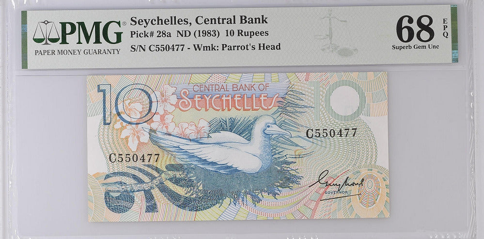 Seychelles 10 Rupees ND 1983 P 28 a SUPERB GEM UNC PMG 68 EPQ
