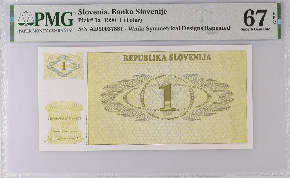 Slovenia  1 Tolajev 1990 P 1 a Superb Gem UNC PMG 67 EPQ