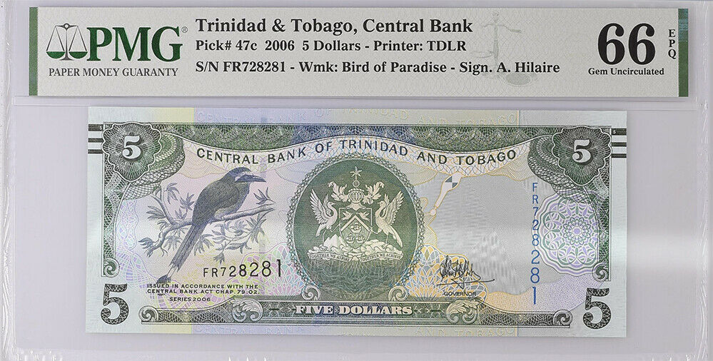 Trinidad & Tobago 5 Dollars 2006 P 47 c Gem UNC PMG 66 EPQ