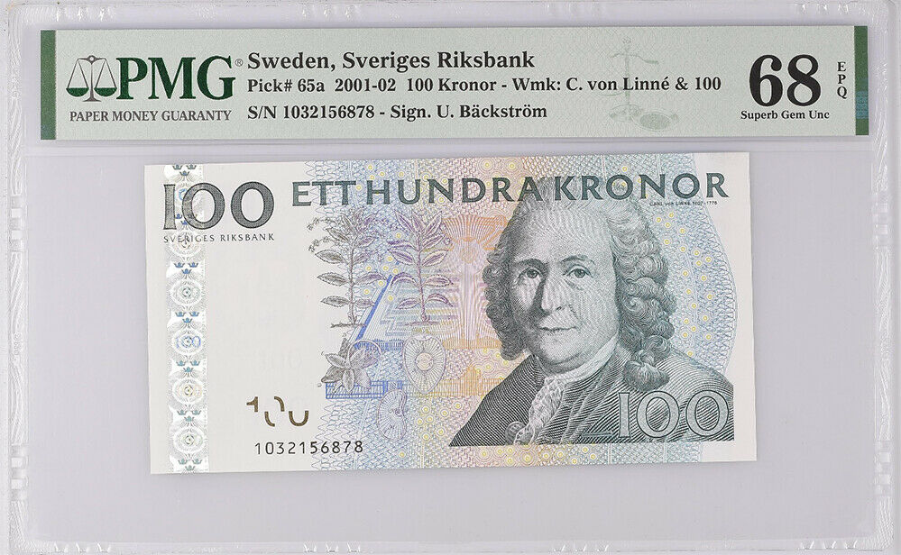 Sweden 100 Kronor 2001-02 P 65 a Superb Gem UNC PMG 68 EPQ TOP TOP