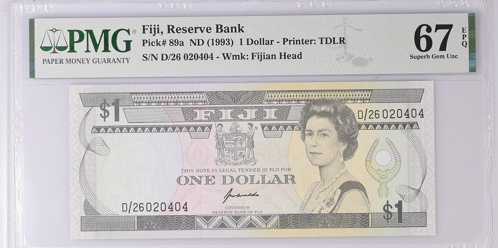 Fiji 1 Dollars ND 1993 P 89 a Superb Gem UNC PMG 67 EPQ