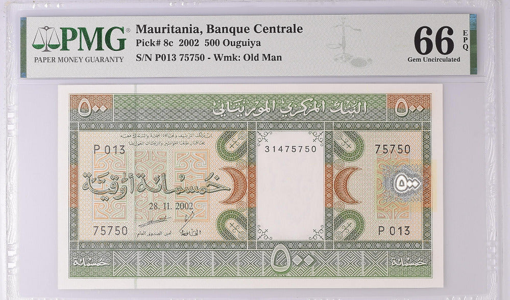Mauritania 500 Ouguiya 2002 P 8 c GEM UNC PMG 66 EPQ