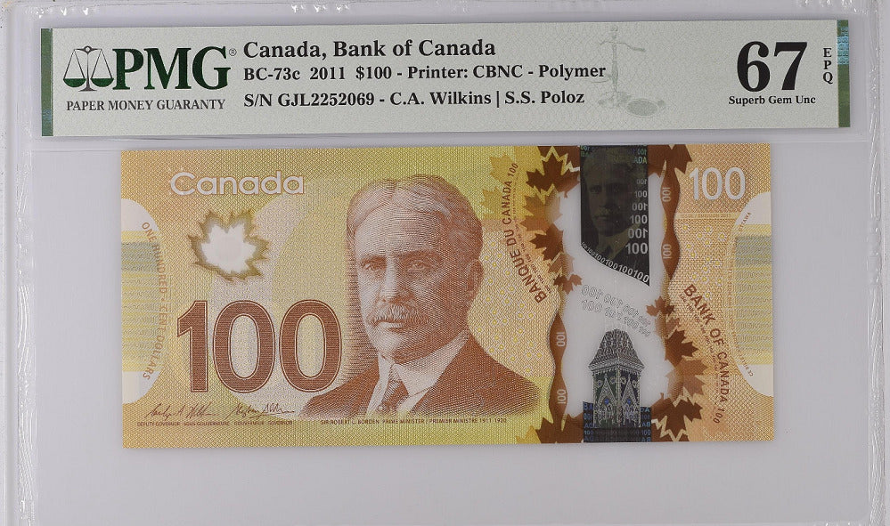 Canada 100 Dollars 2011 P 110 Superb Gem UNC PMG 67 EPQ