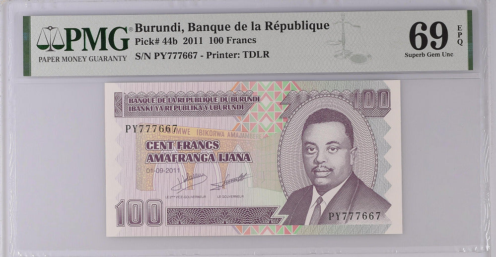 Burundi 100 Francs 2011 P 44 b Superb Gem UNC PMG 69 EPQ Top Pop