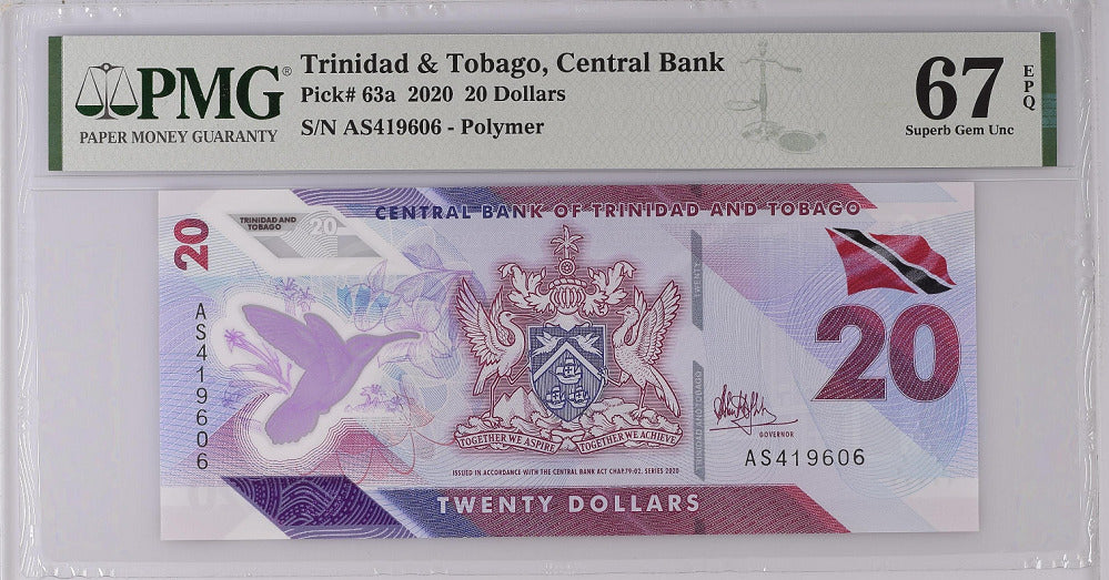 Trinidad & Tobago 20 Dollars 2020 P 63 a Superb GEM UNC PMG 67 EPQ