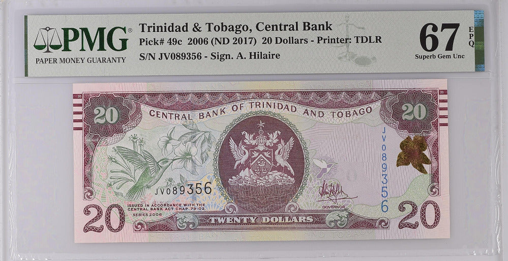 Trinidad & Tobago 20 Dollars 2006 ND 2017 P 49 C SUPERB GEM UNC PMG 67 EPQ