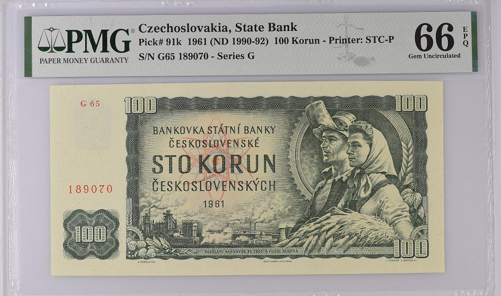 Czechoslovakia 100 Korun 1961 ND 1990/1992 P 91 k GEM UNC PMG 66 EPQ