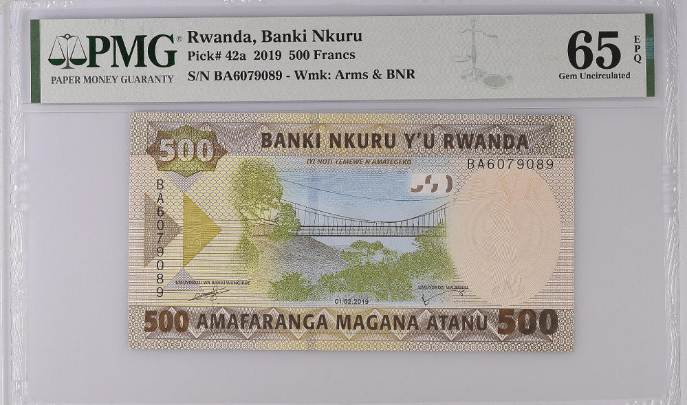 Rwanda 500 Francs 2019 P 42 a Gem UNC PMG 65 EPQ