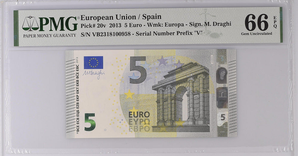 Euro 5 Euro 2013 P 20 V Spain Gem UNC PMG 66 EPQ