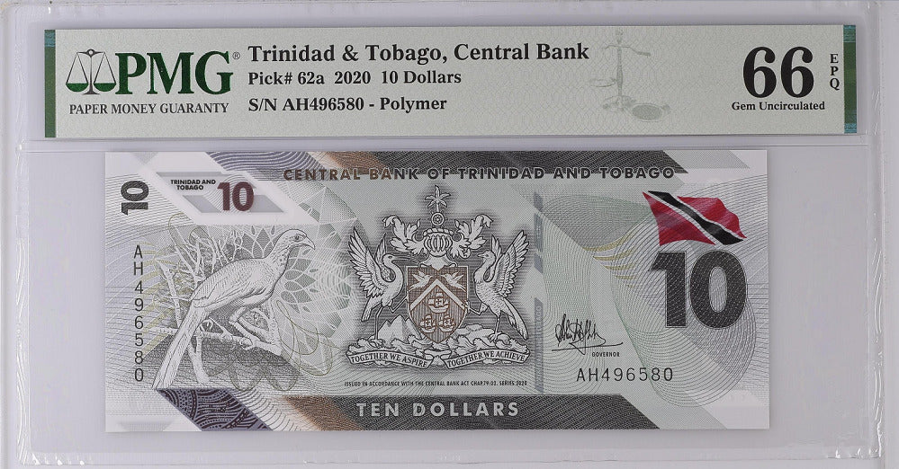 Trinidad & Tobago 10 Dollars 2020 P 62 a Gem UNC PMG 66 EPQ