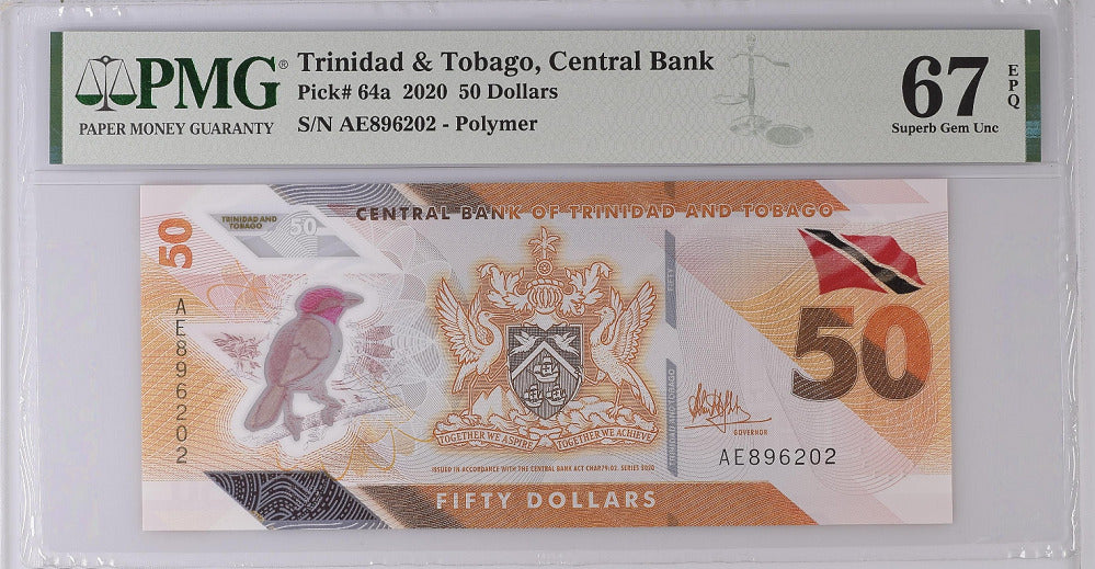 Trinidad & Tobago 50 Dollars 2020 P 64 a Superb Gem UNC PMG 67 EPQ