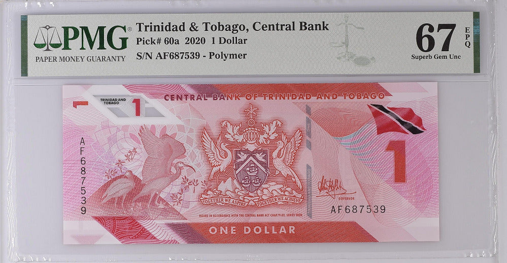 Trinidad & Tobago 1 Dollars 2020 P 60 a Superb Gem UNC PMG 67 EPQ