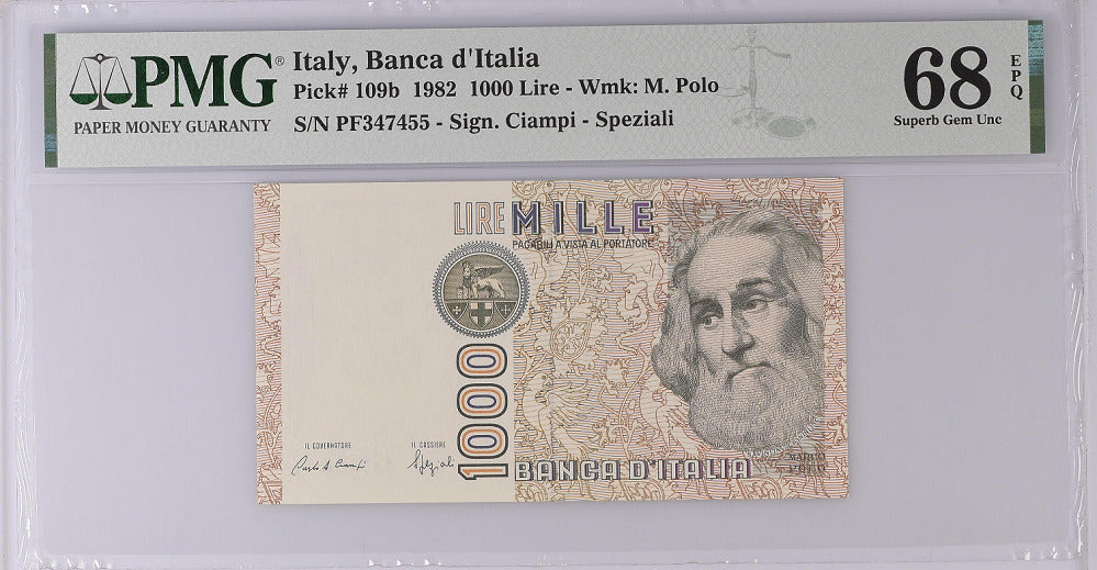 Italy 1000 Lire 1982 P 109 b Superb GEM UNC PMG 68 EPQ Top Pop